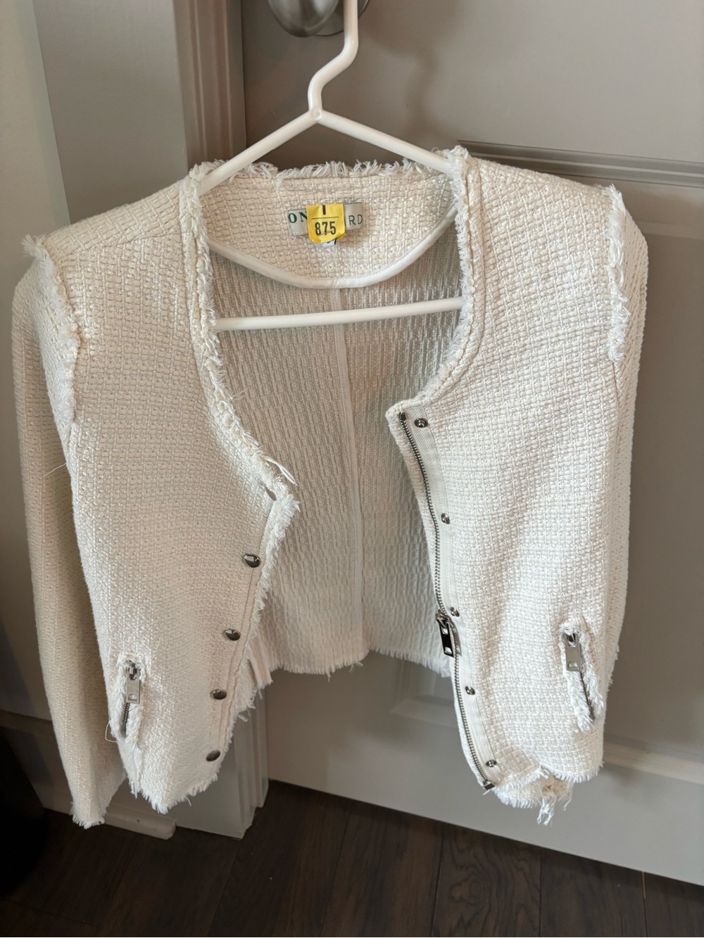 One/Third Cream Textured Frayed Edge Tweed Jacket